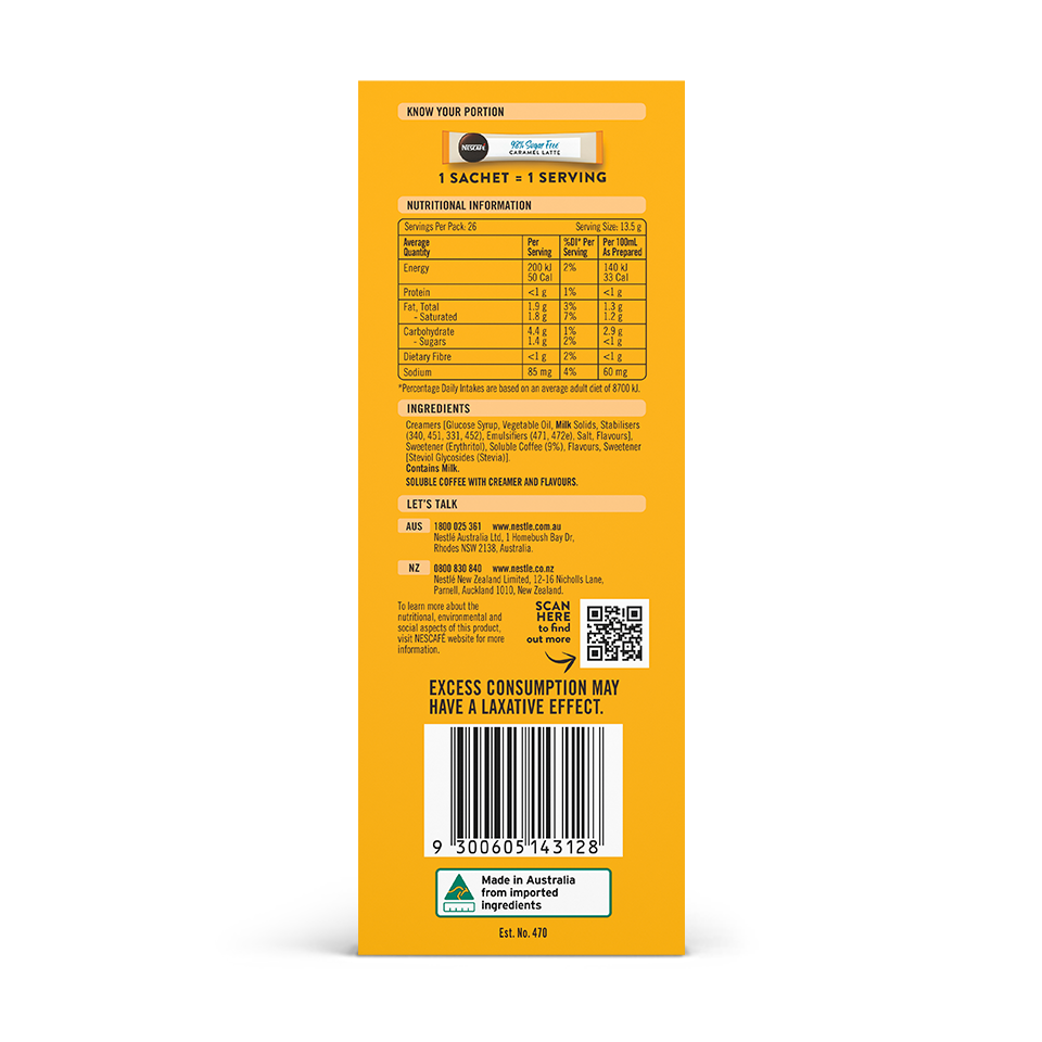 NESCAFÉ® Sugar Free Vanilla Malt Latte Sachets