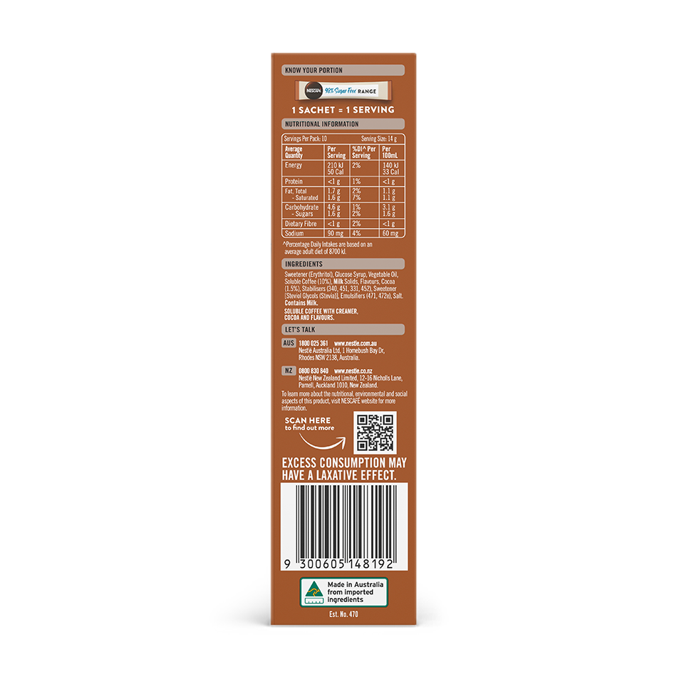 NESCAFÉ® Sugar Free Choc Hazelnut Mocha Sachets