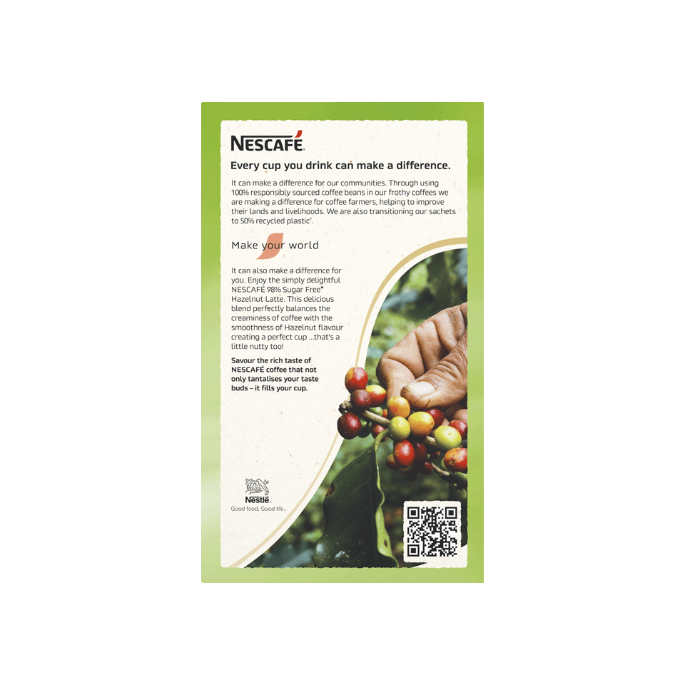 NESCAFÉ® 98% Sugar Free Hazelnut Latte sachets