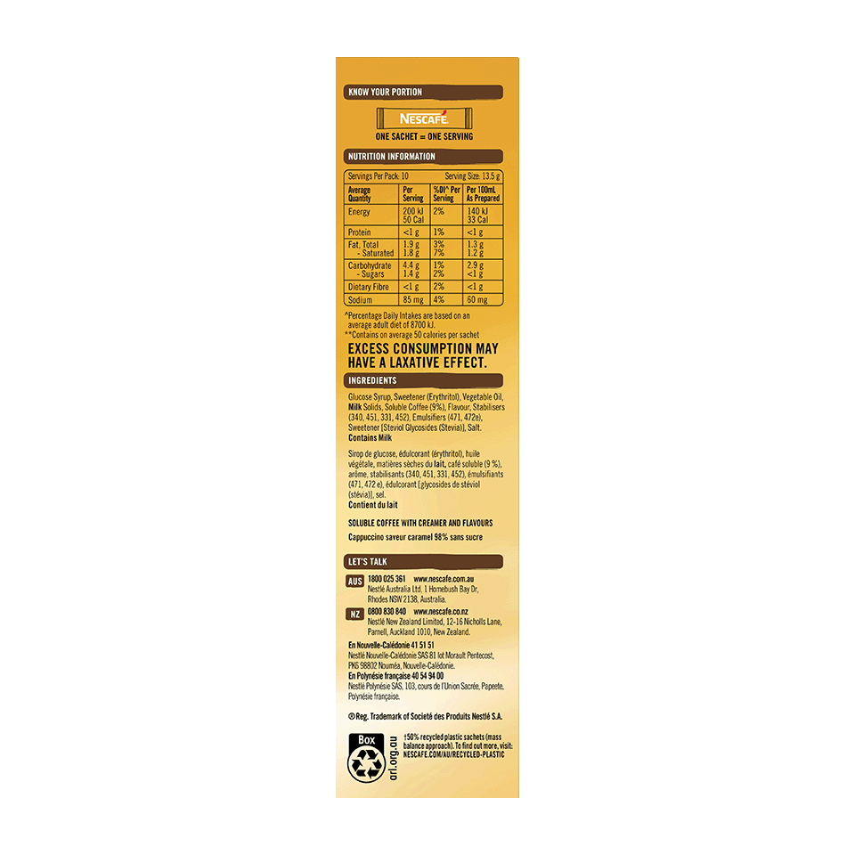 NESCAFÉ® 98% Sugar Free Caramel Latte