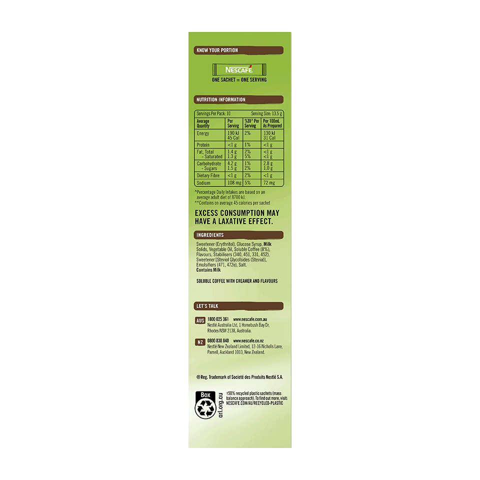 NESCAFÉ® 98% Sugar Free Hazelnut Latte sachets