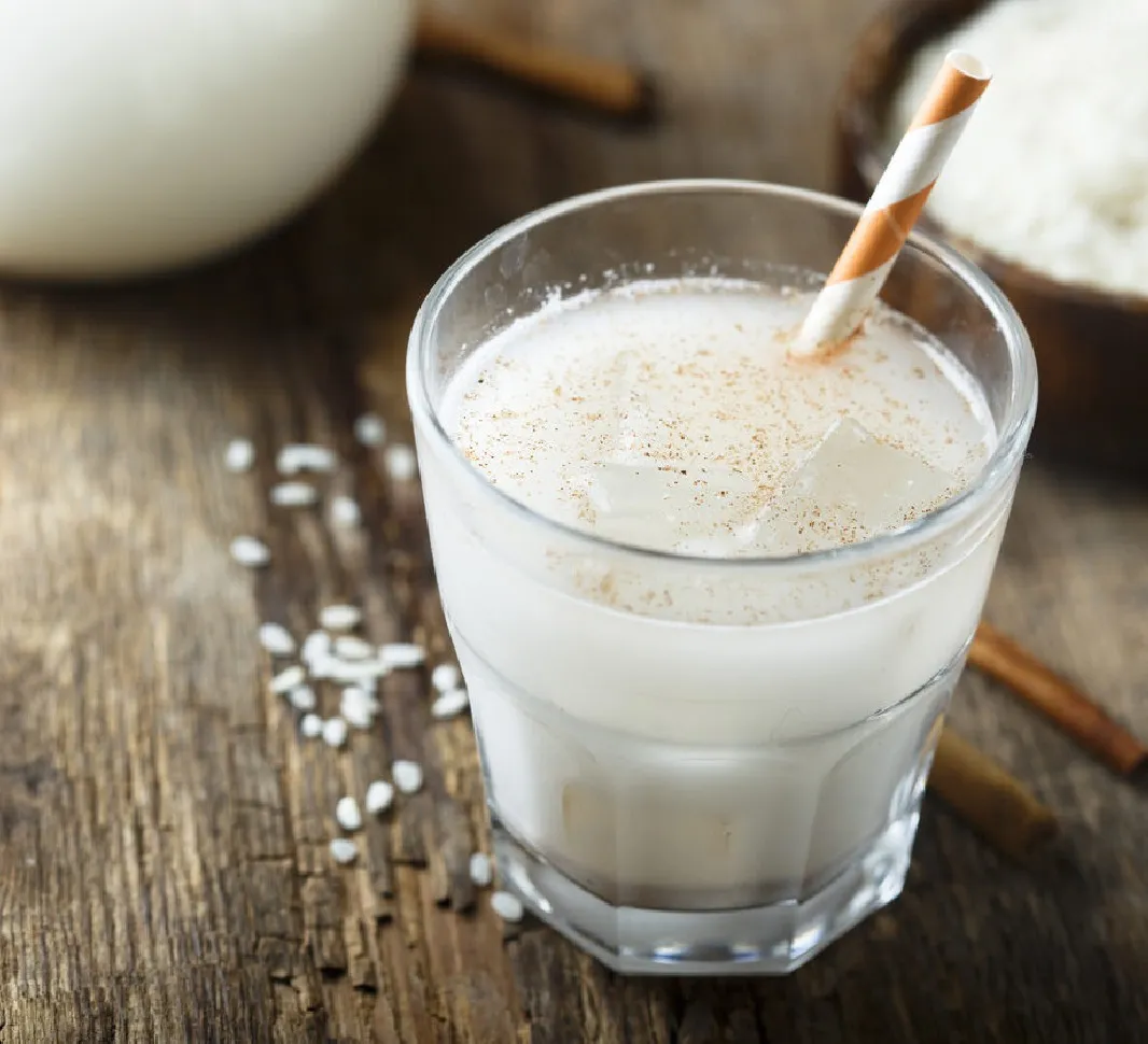 Glass of Mexican iced horchata latte coffee 