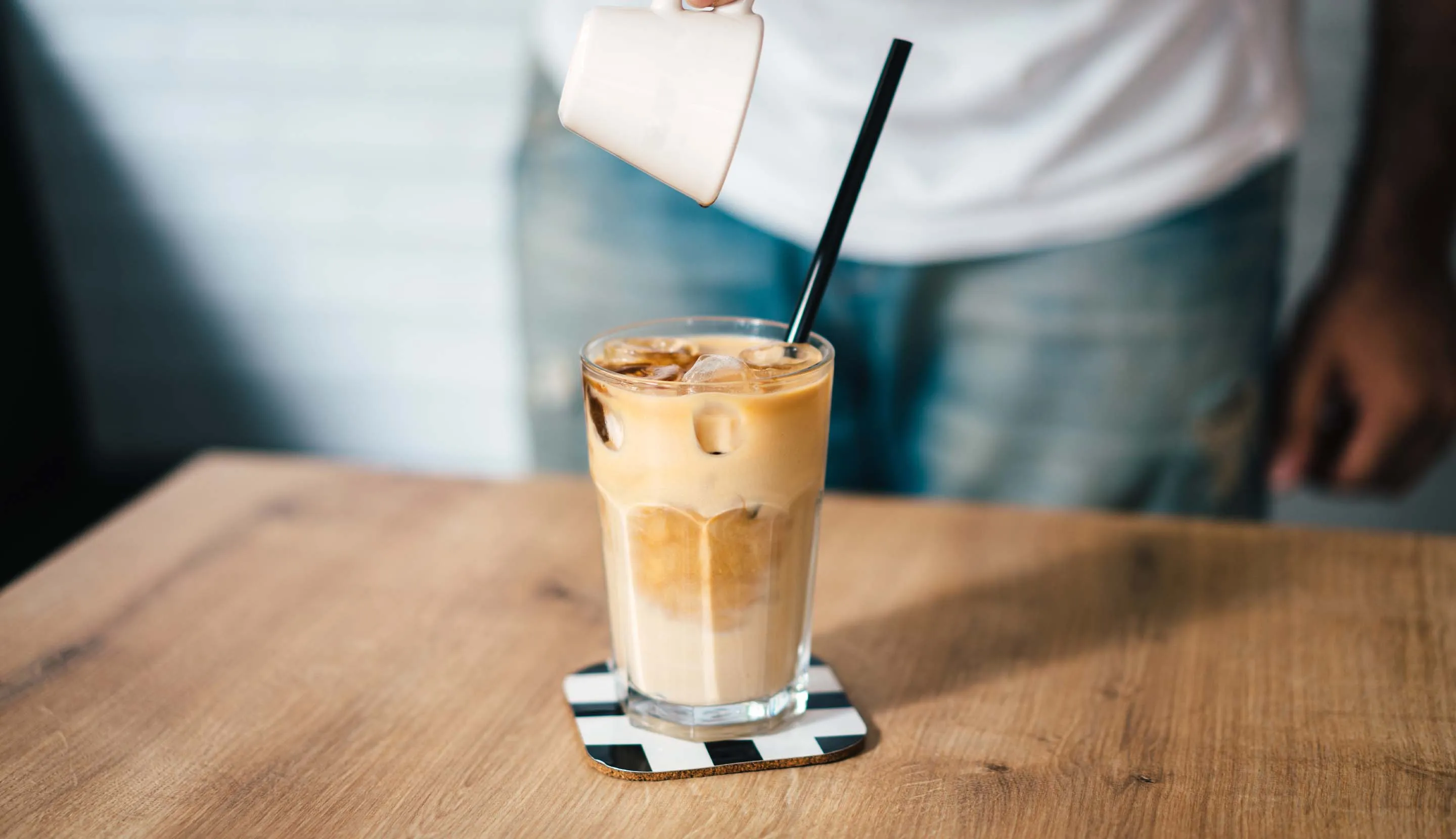 Iced flat white in a glass