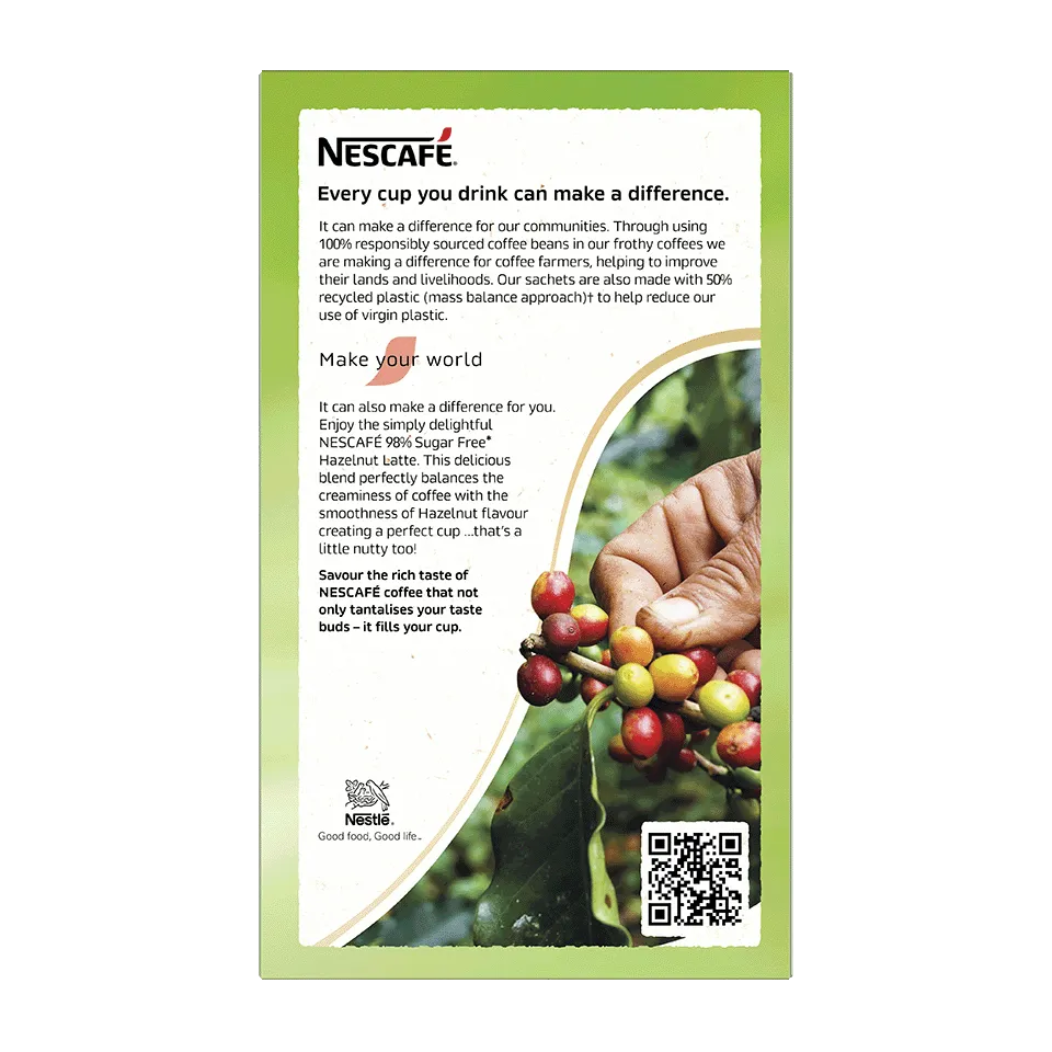 NESCAFÉ® 98% Sugar Free Hazelnut Latte sachets