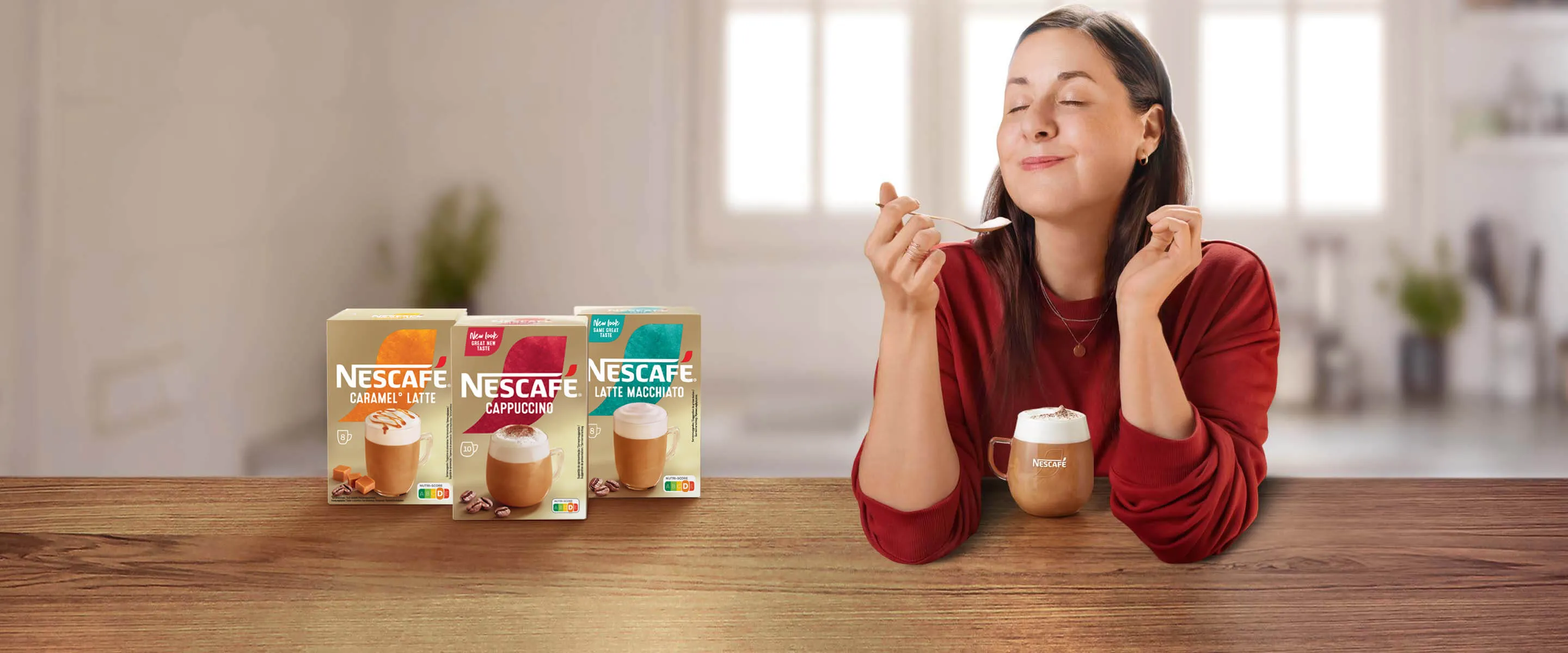 nescafe cappuccino, latte macchiato et caramel latte