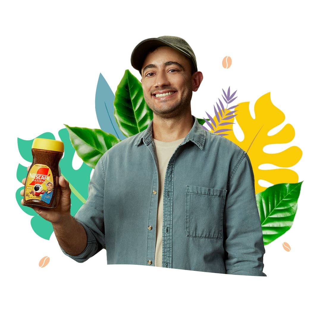 Airam e seu avó, produtores de Nescafé