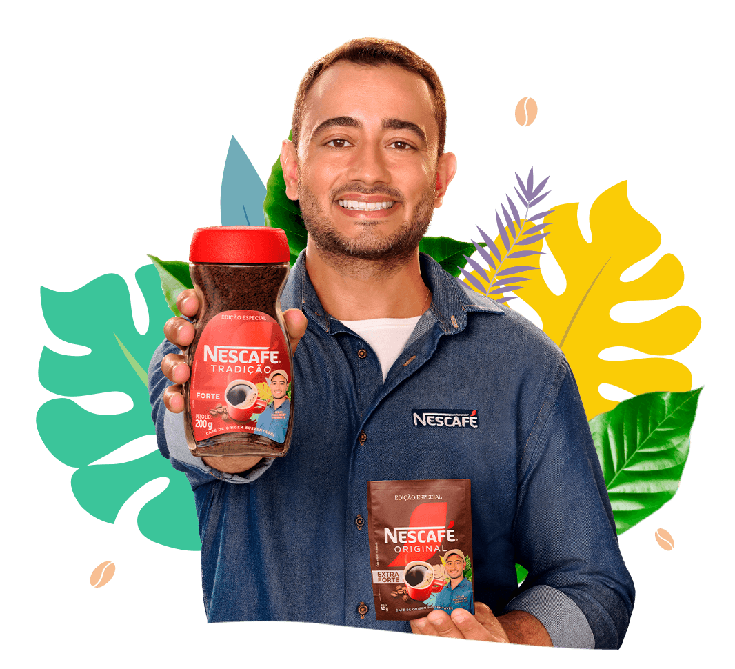 Airam e seu avó, produtores de Nescafé