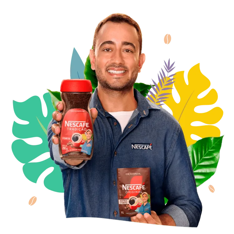 Airam e seu avó, produtores de Nescafé