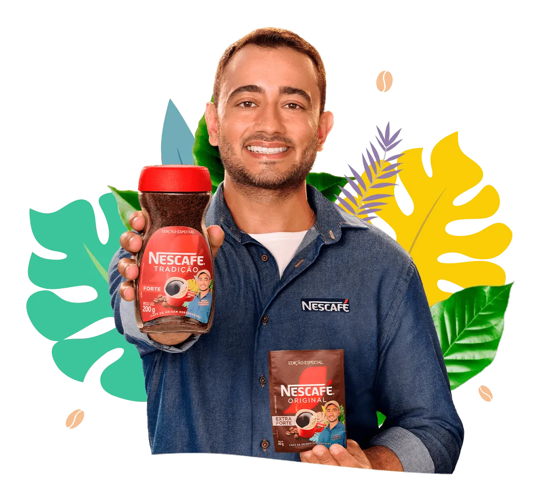 Airam e seu avó, produtores de Nescafé