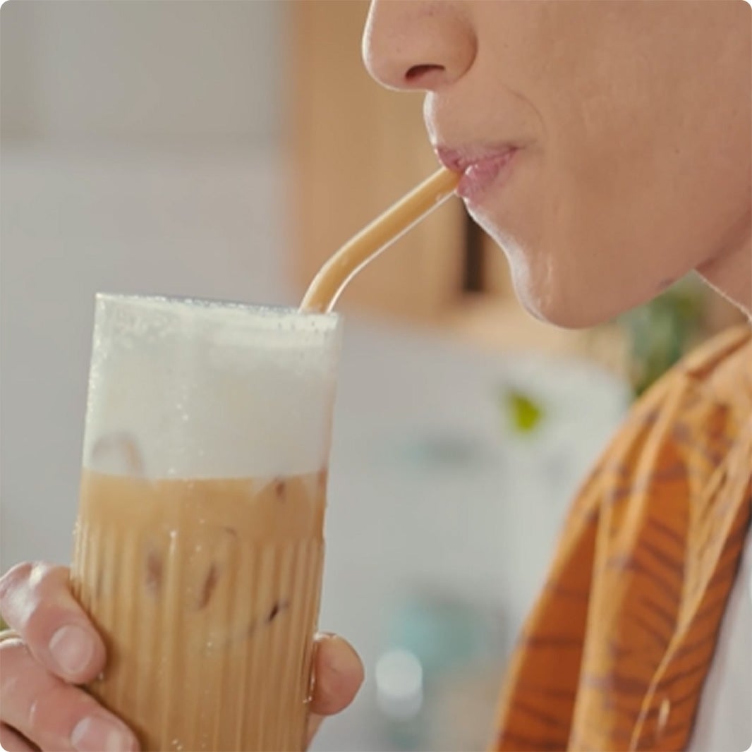 Drinking Café Frappé with Honey