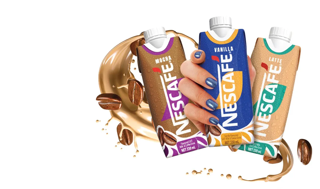 Three NESCAFÉ® RTD coffee products: Mocha, Vanilla and Latte