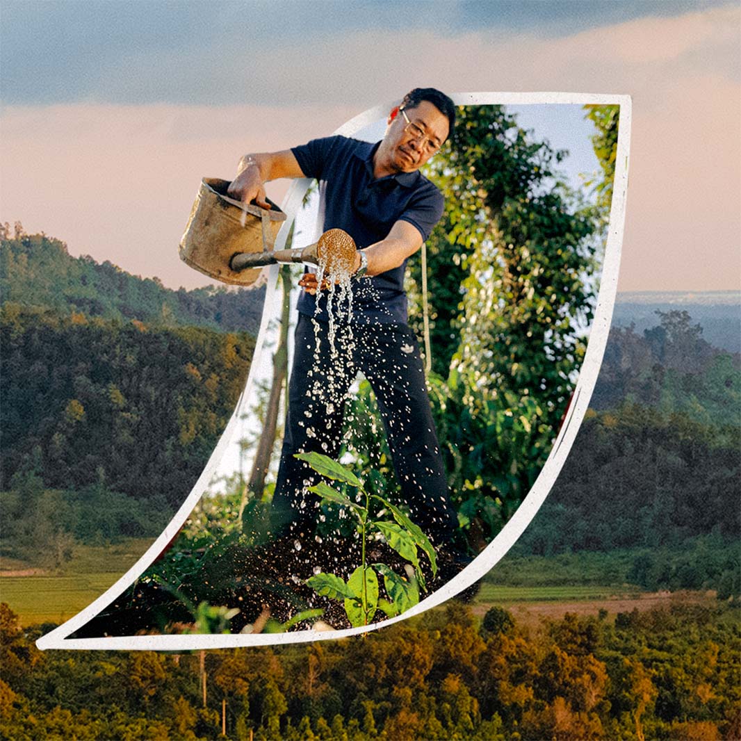 Nescafe logo filled with an image of a farmer