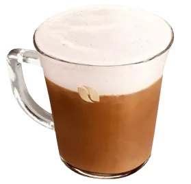 Taza de vidrio con un café nescafé espumoso moka blanco 