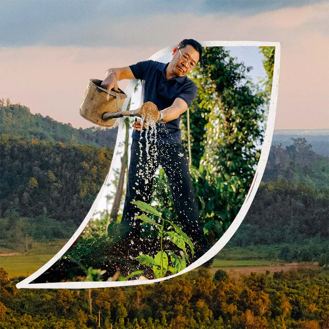 Nescafe logo filled with an image of a farmer