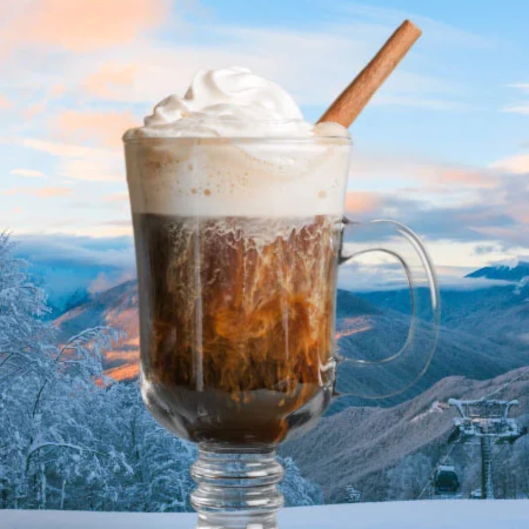Café irlandés en fondo con paisaje de invierno