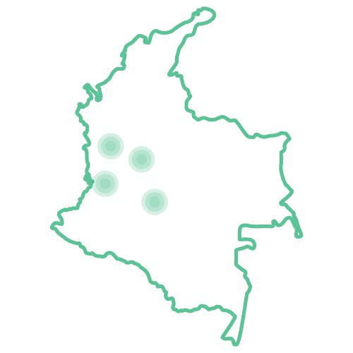 País de Colombia donde se ejecuta el Plan NESCAFÉ. Se destaca Risaralda, Antioquia y Valle del Cauca.