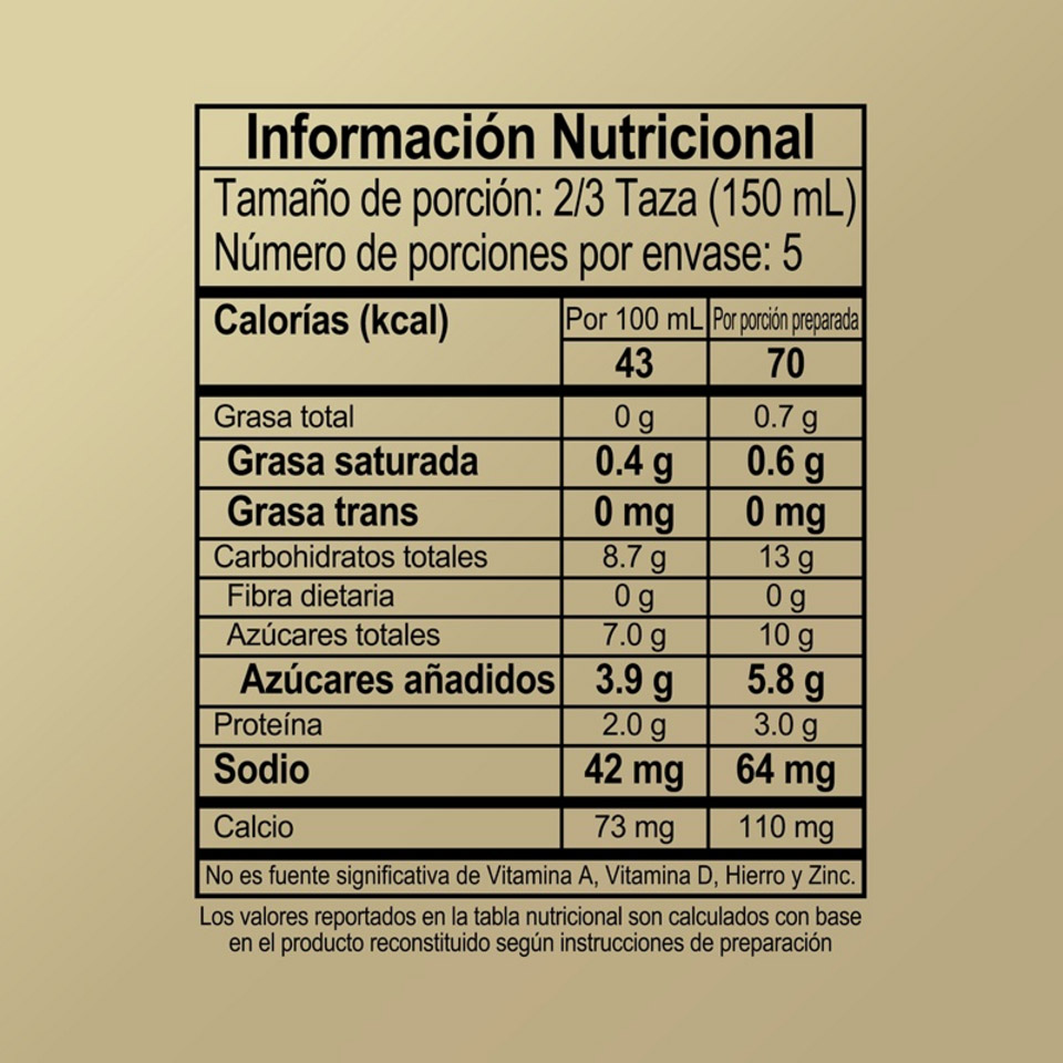 nutrition table vainilla latte