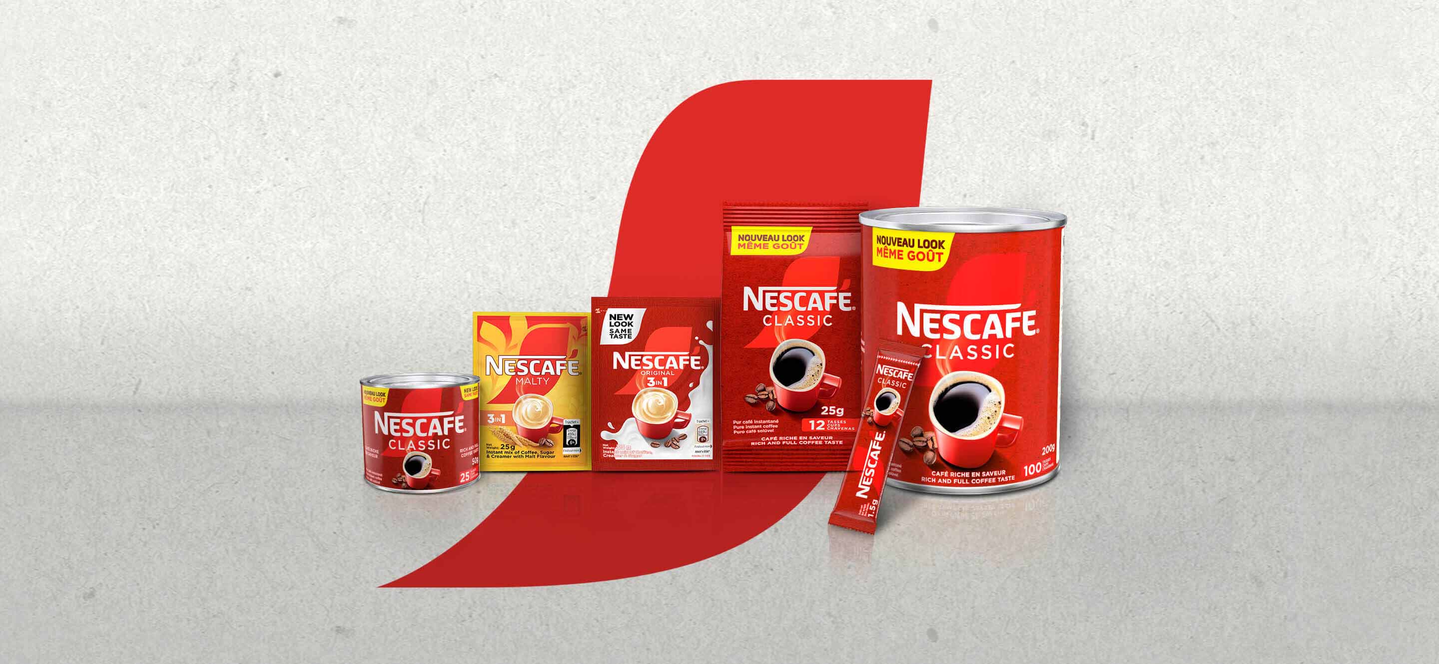 Range of NESCAFÉ products with fresh new packaging