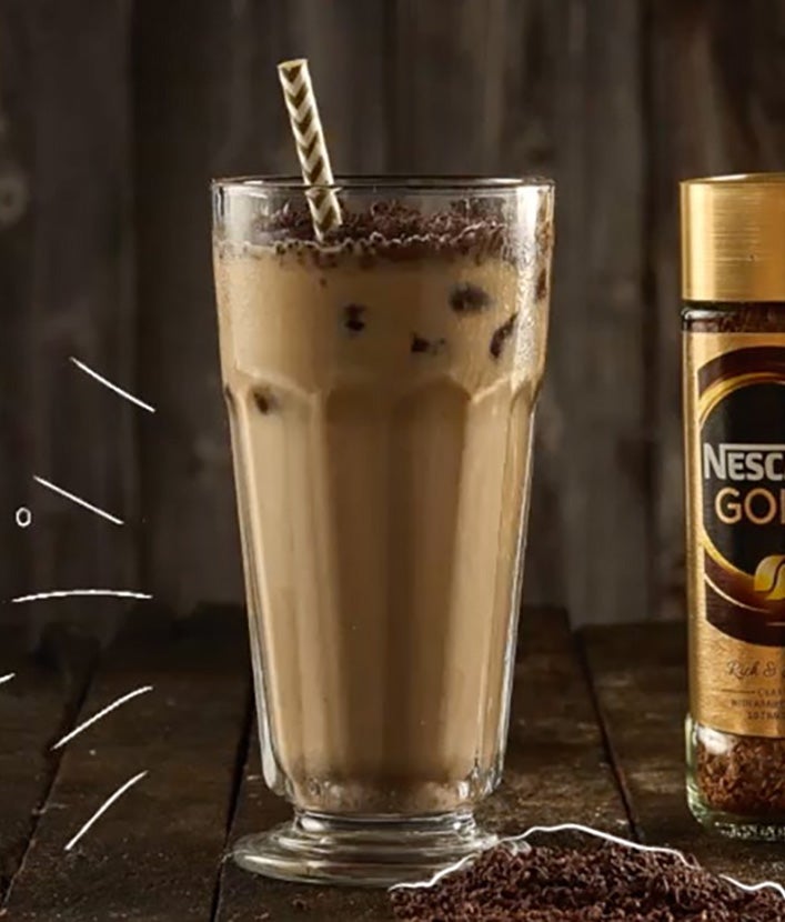 Coffee with cocoa recipe, step 4: NESCAFÉ Choc Moc in a glass and NESCAFÉ GOLD in a glass