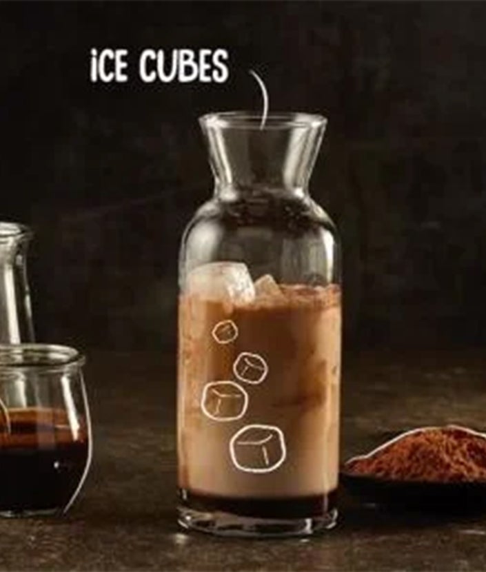 Kaffee mit Minze Rezept, Schritt 3: Karaffe mit Kaffee, Milch, Kakao und Eiswürfeln
