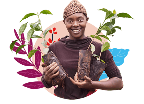 farmer with young trees