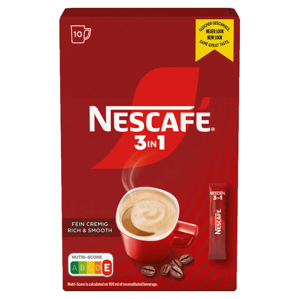Nescafe 3in1 Kaffee, Creamer und Zucker sticks Vorderseite
