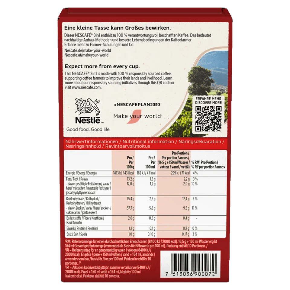 Nescafe 3in1 Kaffee, Creamer und Zucker sticks Zurück