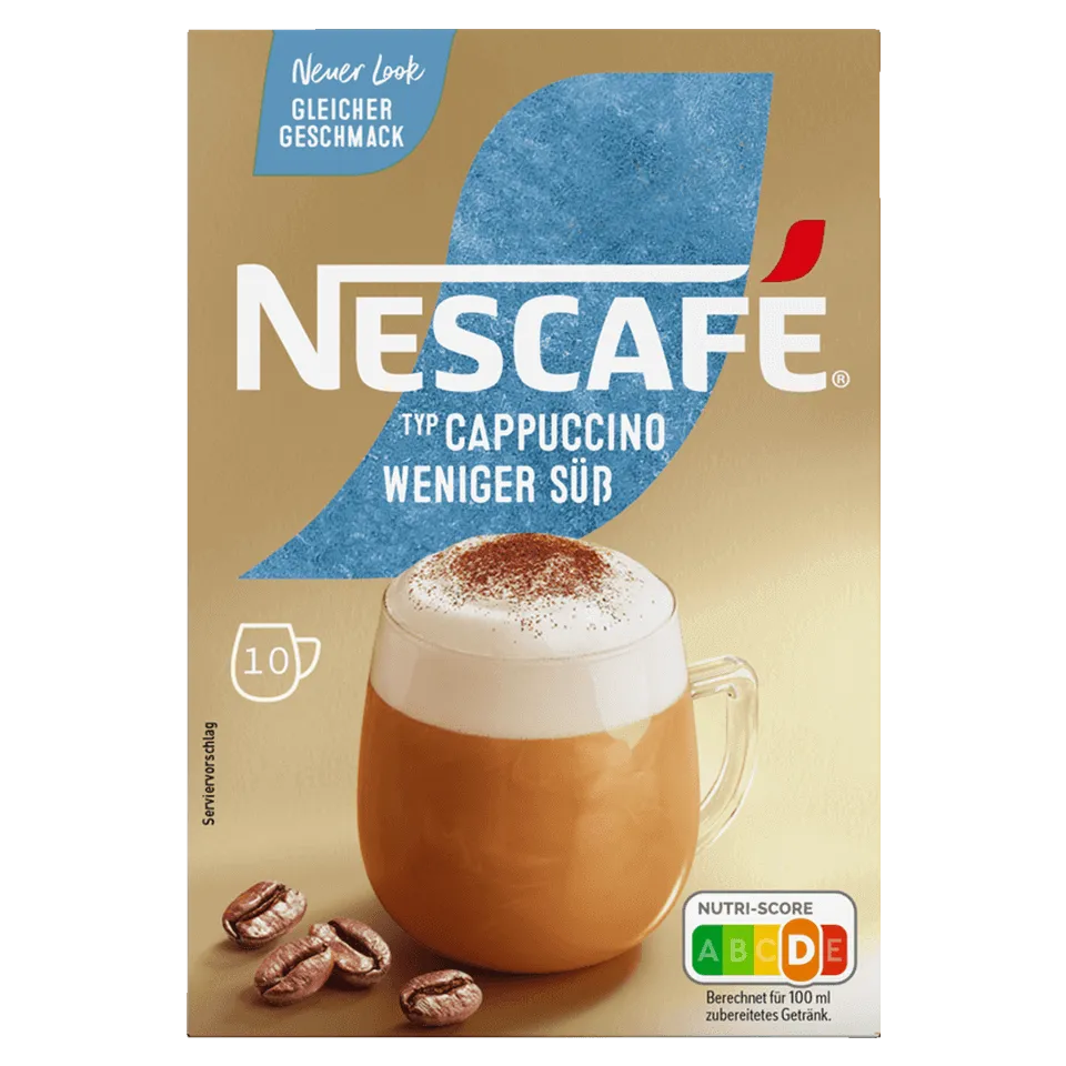 Nescafe Cappuccino Weniger Süß sticks Vorderseite