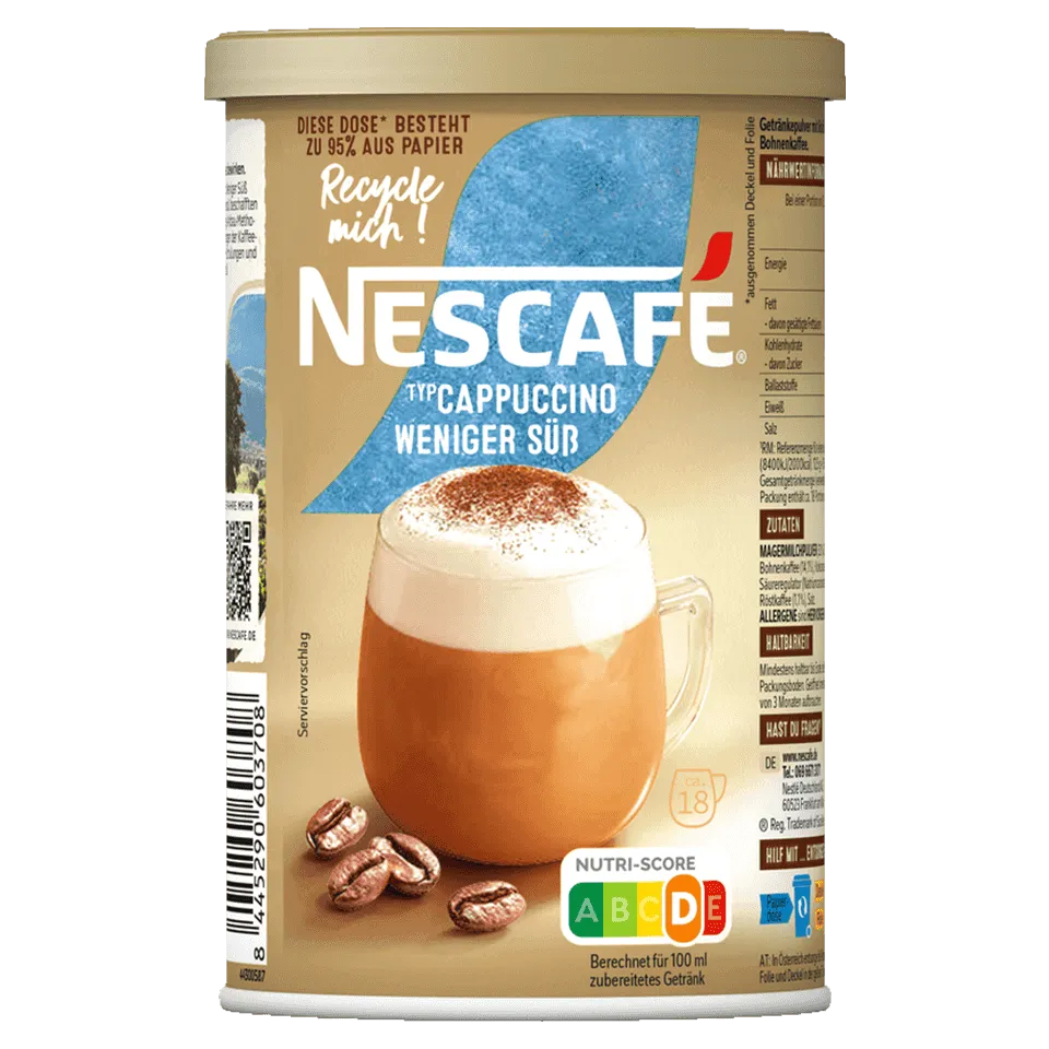 Nescafe Сappuccino Weniger Süß Dose Vorderseite