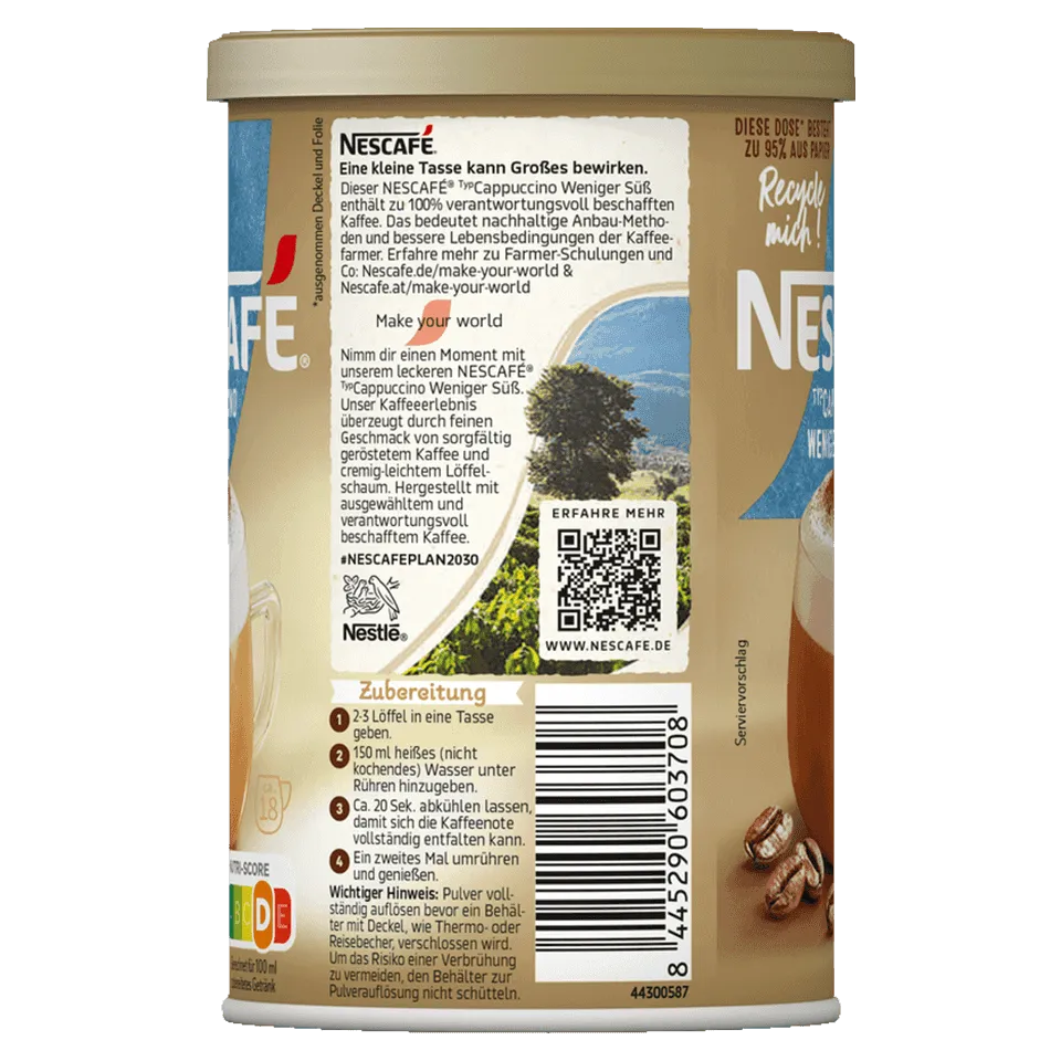 Nescafe Сappuccino Weniger Süß Dose Zurück