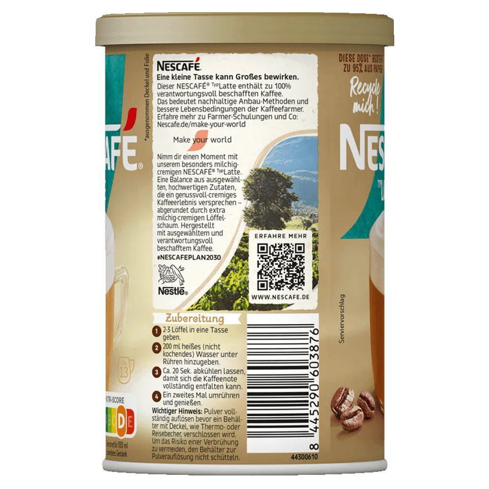 Nescafe Typ Latte Dose Zurück