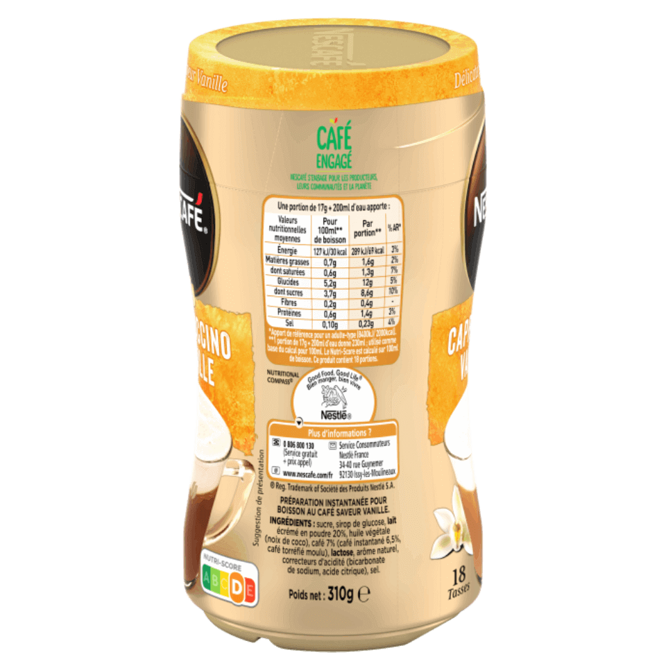 NESCAFÉ Cappuccino Vanille, Café soluble, Boîte de 310g - Nestlé