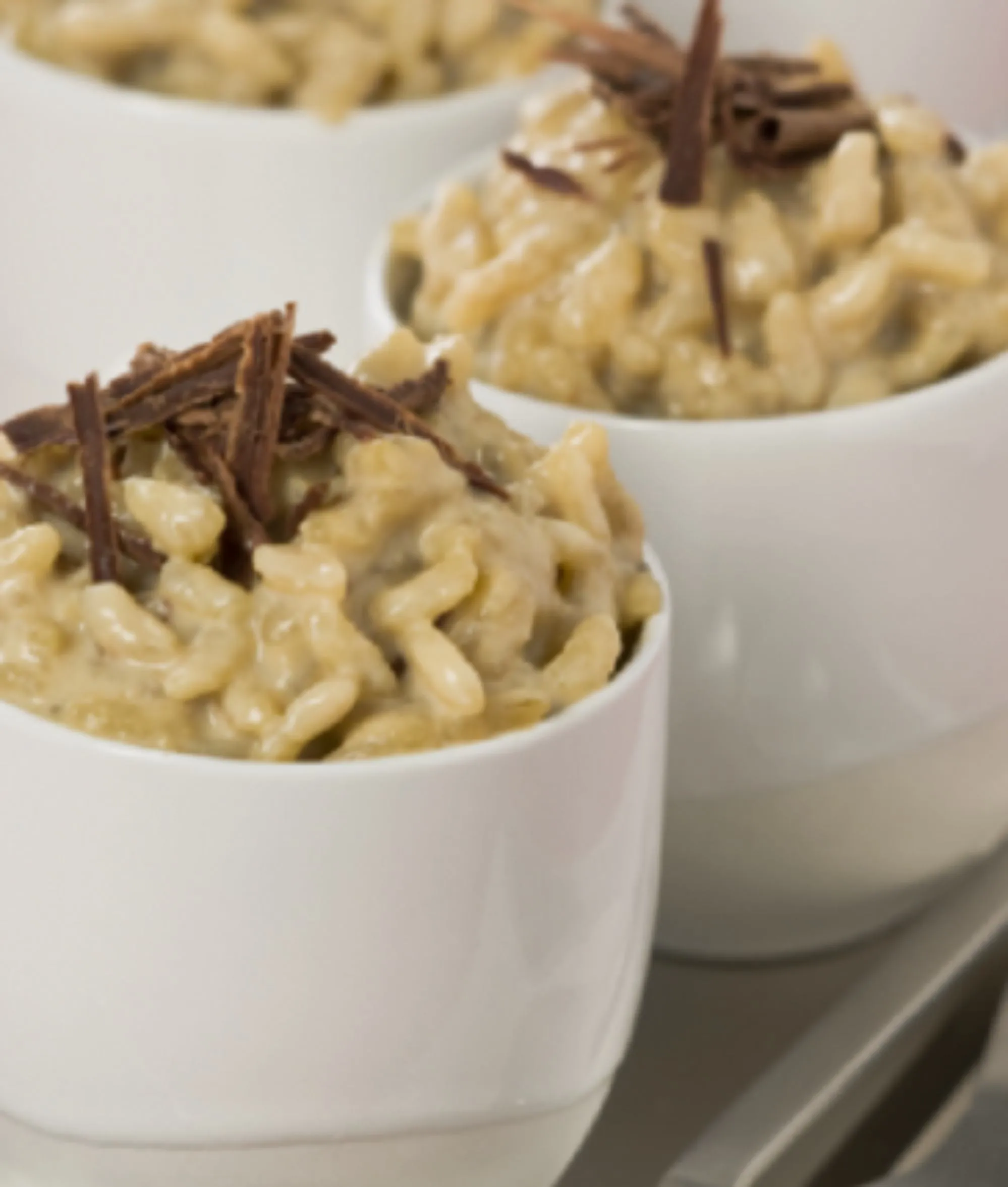 Riz au lait au café décaféiné et copeaux de chocolat