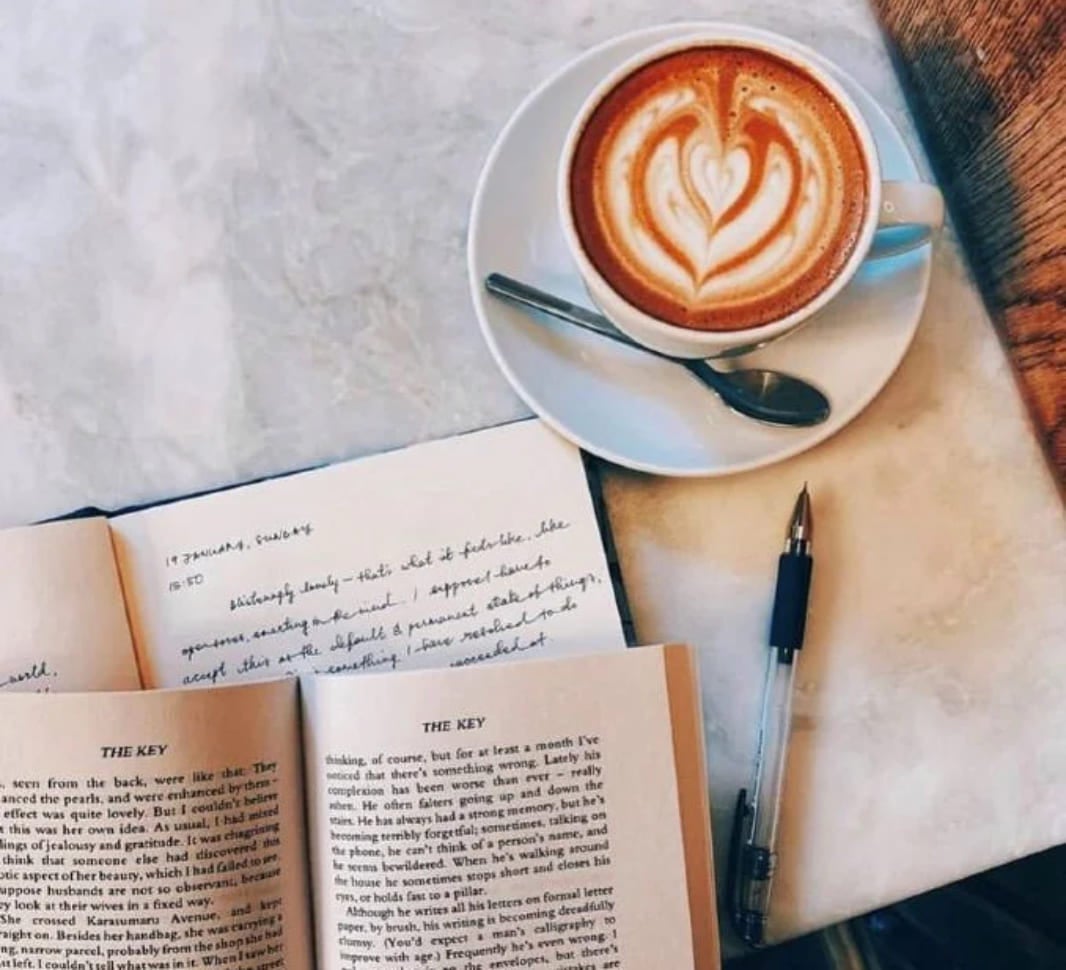  A latte and an open book