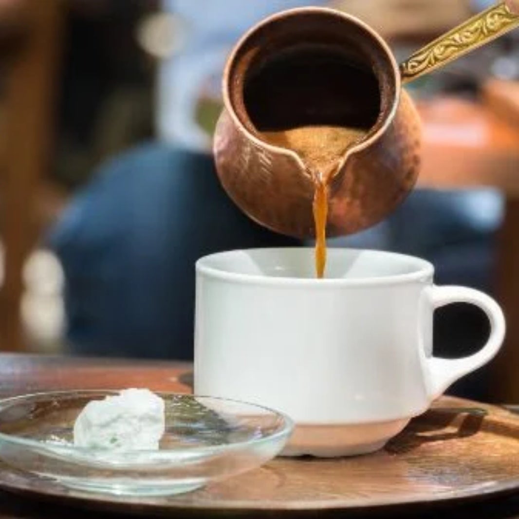 Ibrik coffee poured in a cup