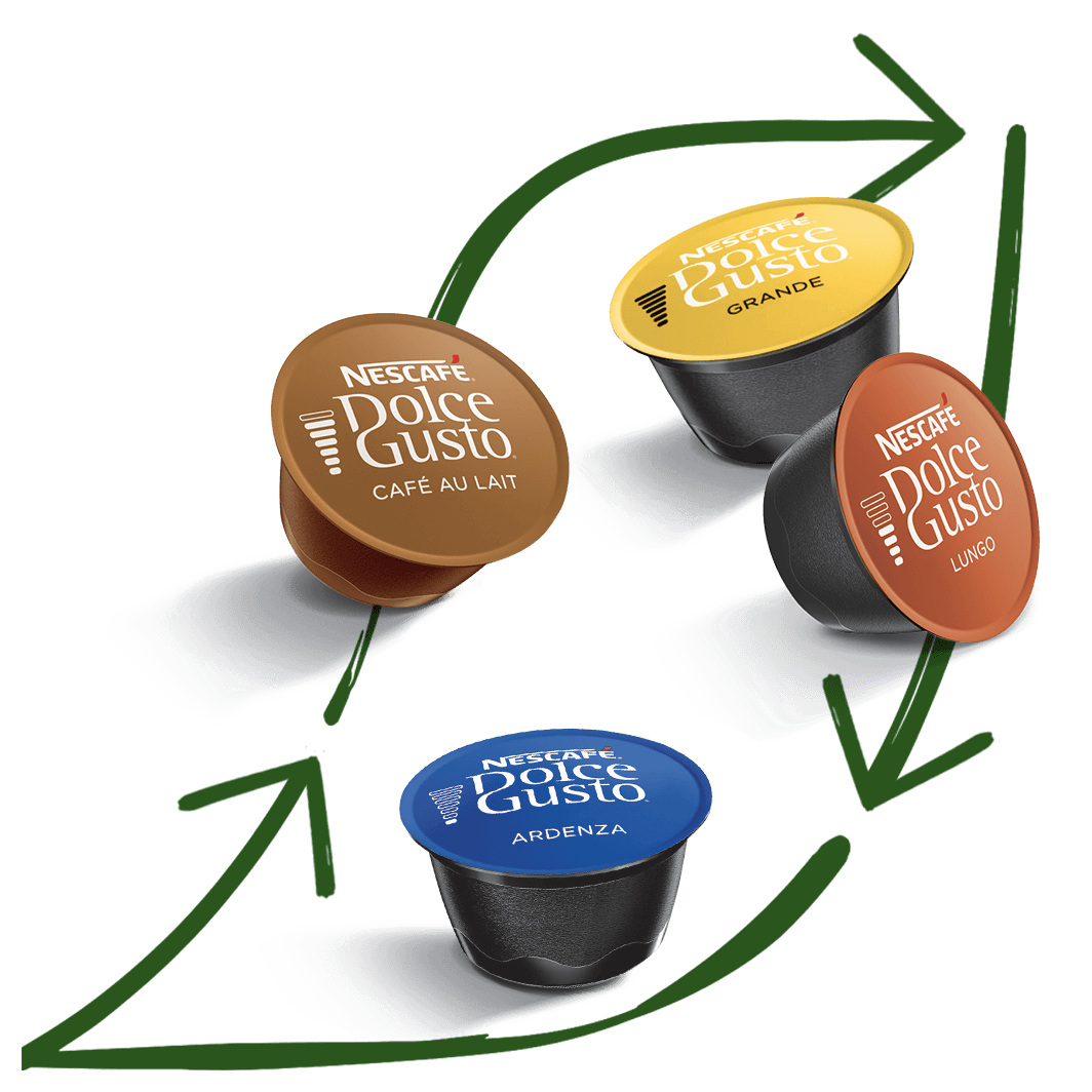 NESCAFÉ Dolce Gusto kapsule za kavu oko ikone koja označava recikliranje