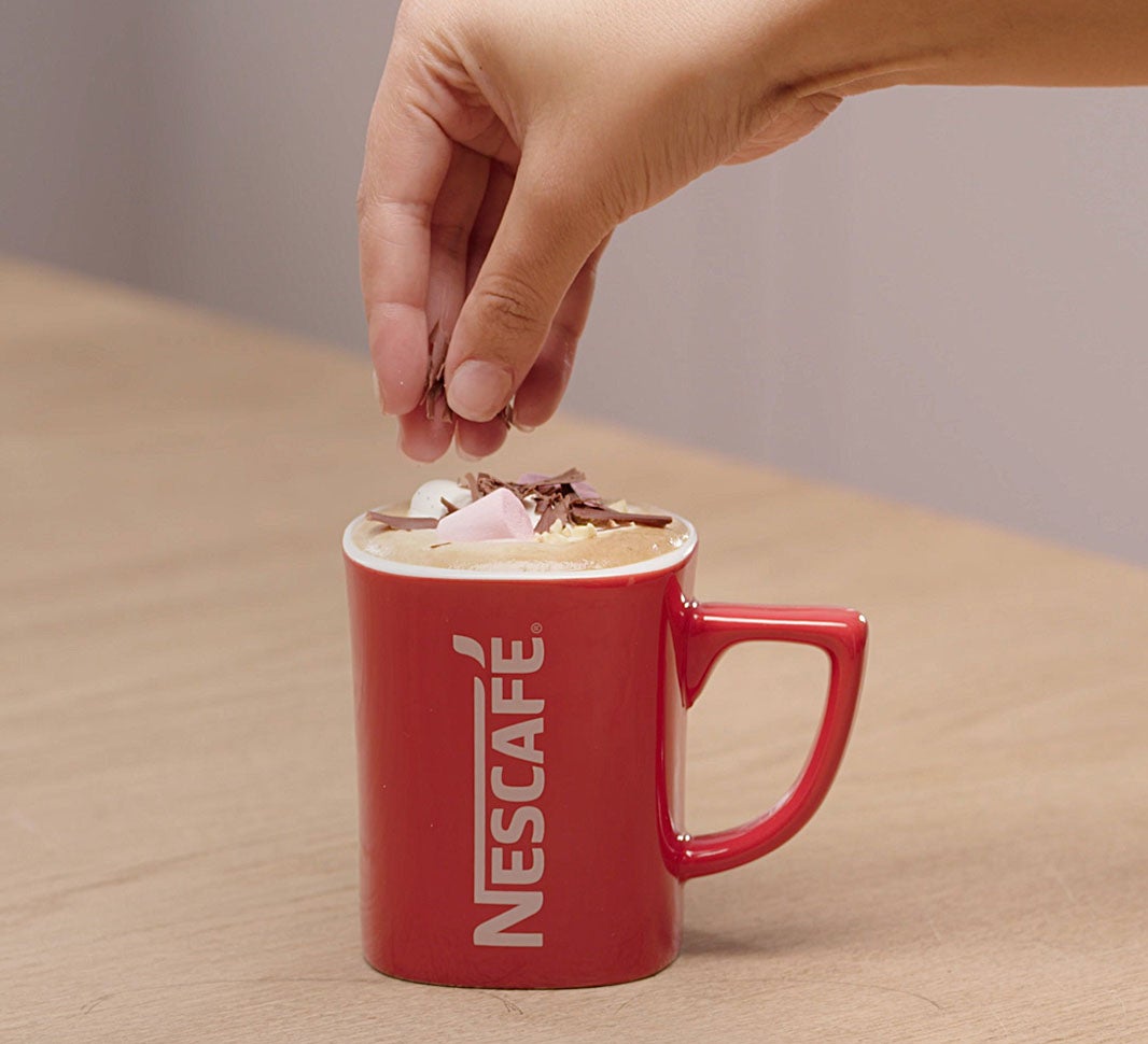 pour it over the chocolate and coffee mix