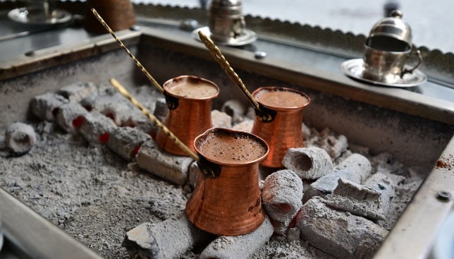On sand, coals, ashes - traditional Turkish coffee