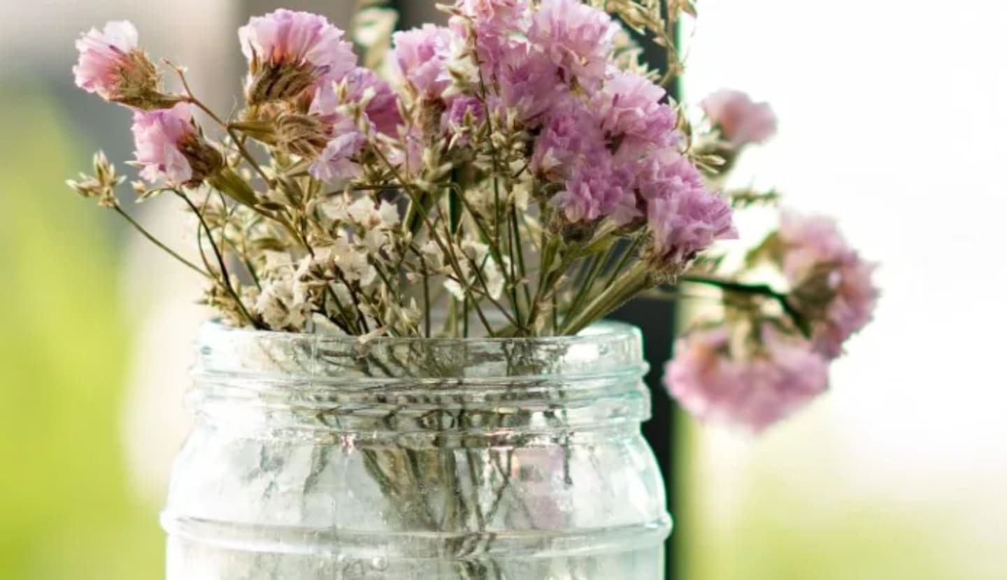 coffee jar that contains flowers