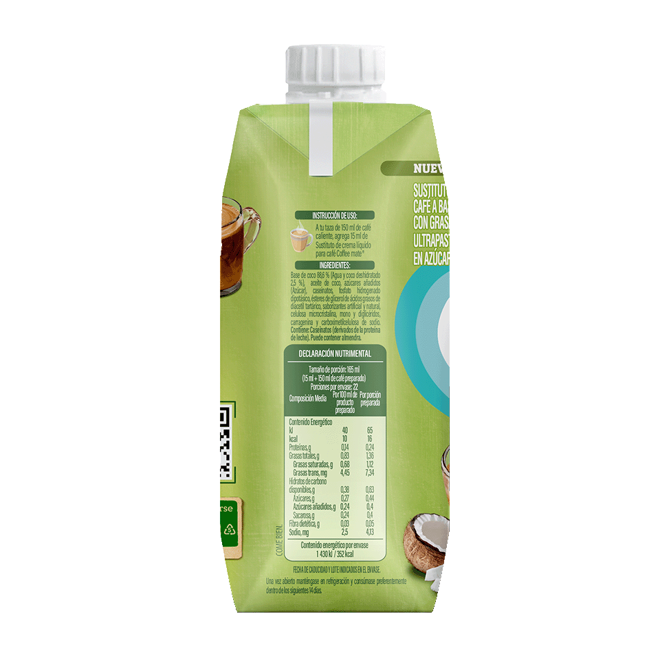 Coffee mate Líquido hecho a base de coco