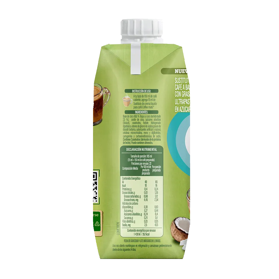 Coffee mate Líquido hecho a base de coco