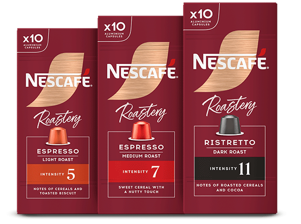 NESCAFÉ® Roastery coffee capsule assortiment met Espresso Light Roast, Espresso Medium Roast and Ristretto Dark Roast packs