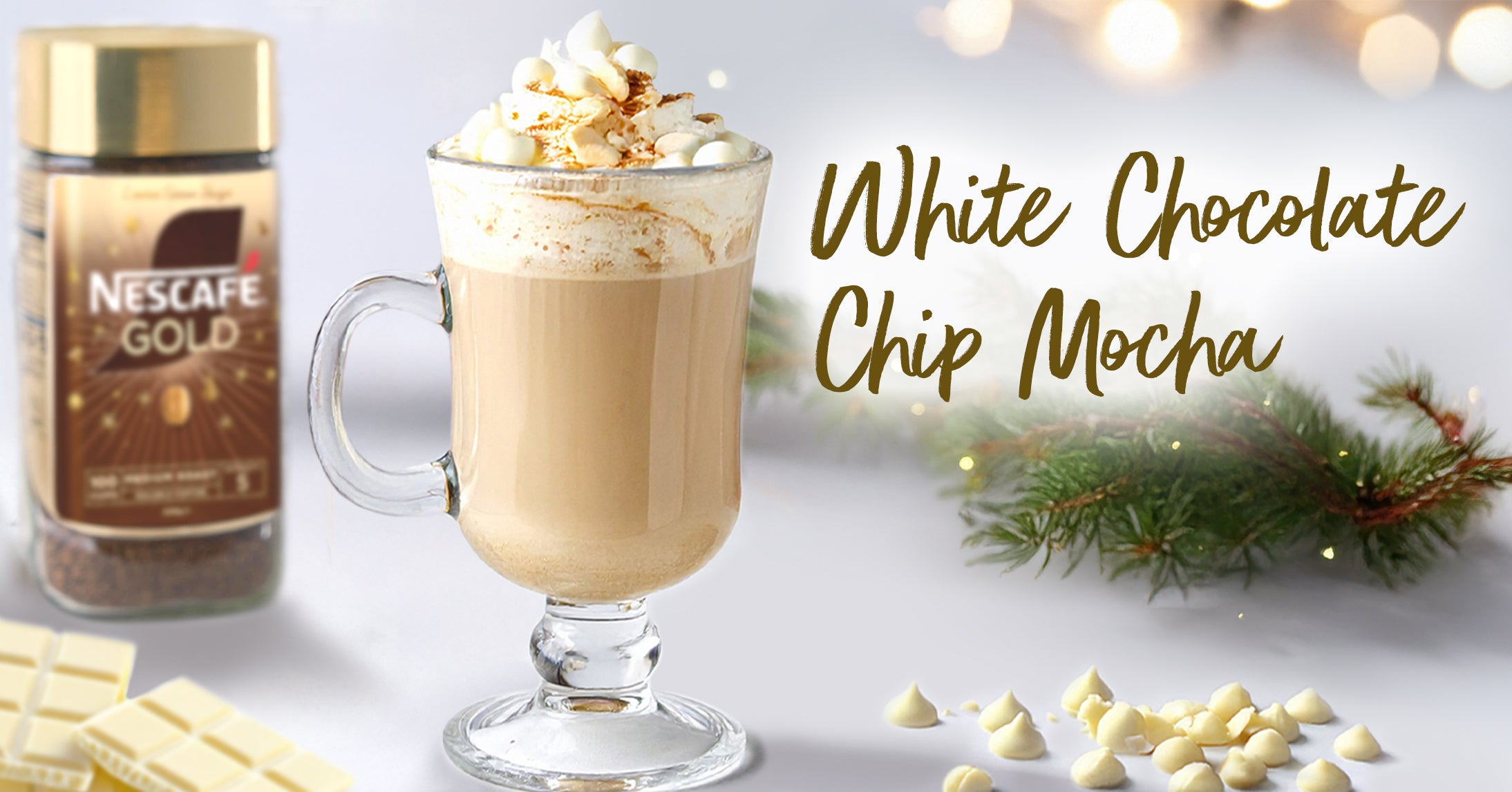 White Chocolate Chip Mocha The Nescafé Gold White Chocolate Chip Mocha is a rich and indulgent coffee blend that combines the smooth flavor of Nescafé Gold coffee with creamy white chocolate for a delectable and relaxing brew