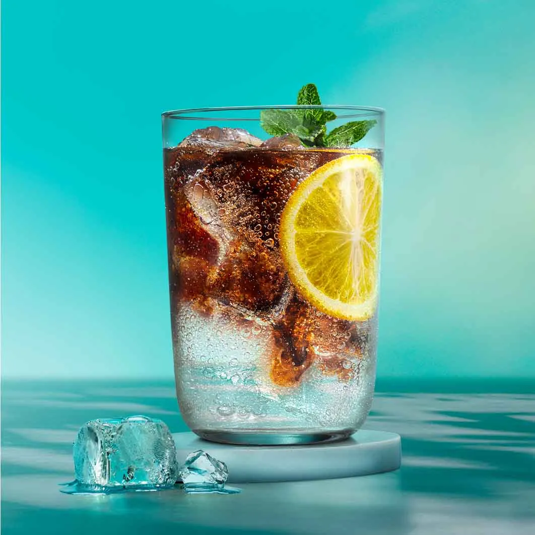 A glass of fizzy coffee lemonade