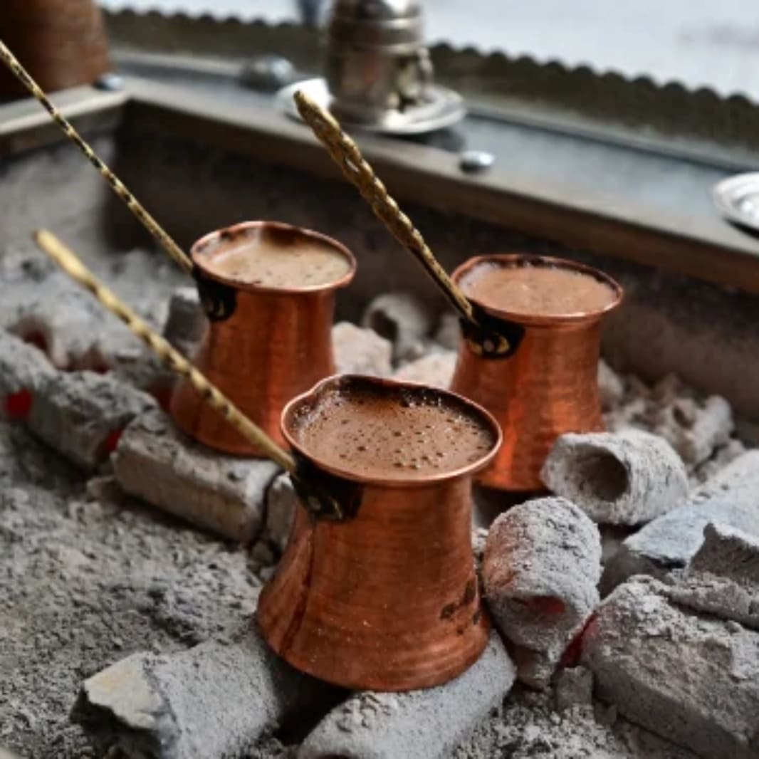 On sand, coals, ashes - traditional Turkish coffee