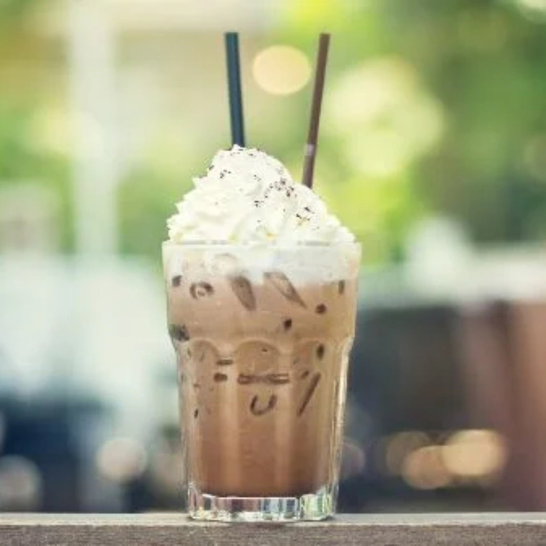 Glass iced frappe coffee