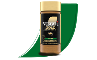 Envase de NESCAFÉ® Gold Espresso Decaf con el icono de una hoja verde.