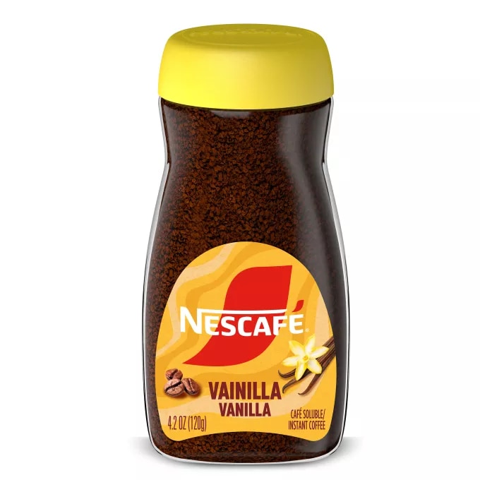 Front Center view of NESCAFE Vanilla Flavored Instant Coffee 120g Jar product.