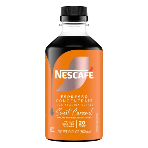 Front Center view of NESCAFE Espresso Concentrate Caramel Coffee 300ml Bottle product.