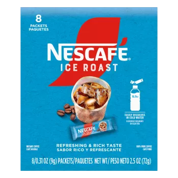 Front Center view of NESCAFE Instant Ice Roast Coffee 8x9g product.